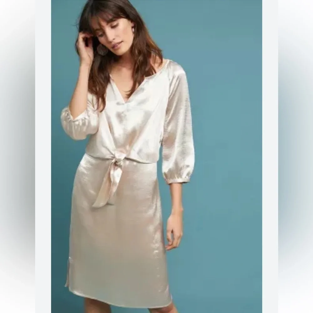 Anthropologie Maeve Metallic Tie Waist Dress Small NWT - Picture 2 of 16